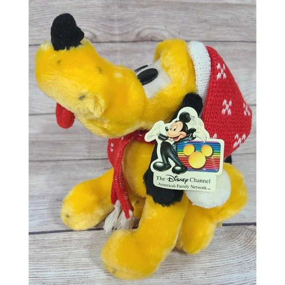 Vintage Disney Parks Plush Disney Channel Christmas Pluto Stuffed Animal Dog 9" - Picture 1 of 6